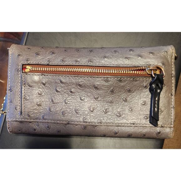 Dooney & Bourke grey faux ostrich fold over wallet, clutch, or crossbody… - Picture 3 of 5